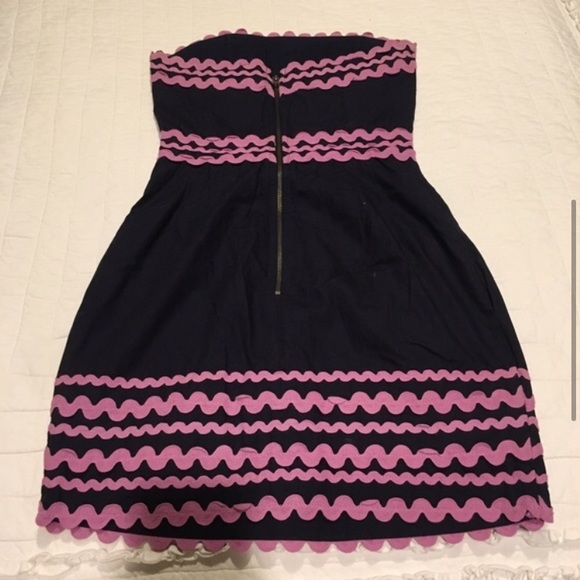 French Connection Navy & Purple Ric-Rac Strapless Dress size 2 - Picture 3 of 4